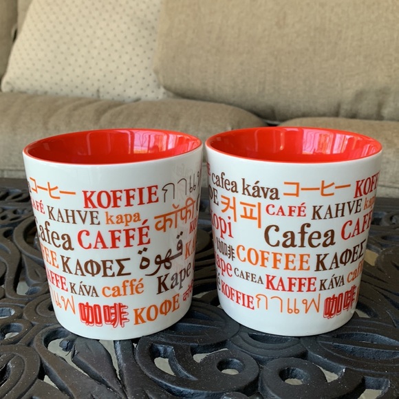 Set of Two NEW Starbucks coffee mugs in white/ red w/ multi language “coffee” - Picture 8 of 9